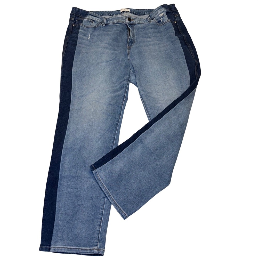 Lane‎ Bryant Womens Jeans Size 22 Blue Wash Side Stripe Denim Pants two tone